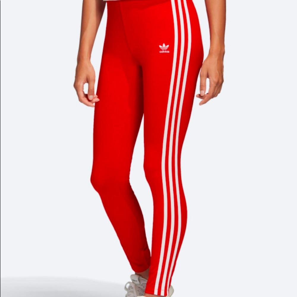 Red Adidas striped leggings (XS)